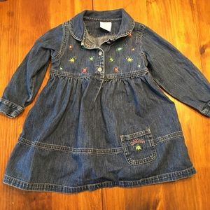 Osh Kosh 3T denim embroidered fall leaves dress